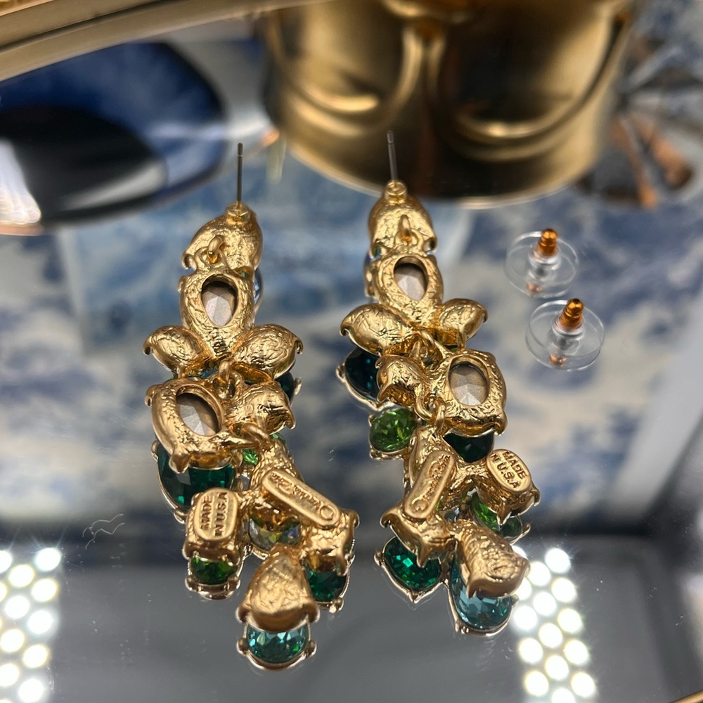 🆕 OSCAR DE LA RENTA 🧿 NWOT Scramble Crystal-Embellished Earrings - Blue Green - Picture 14 of 15